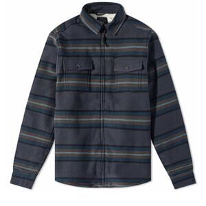 Kavu Eagle Pine Sherpa Lined Jacket Mens Large Blue Stripe Full Zip Shacket